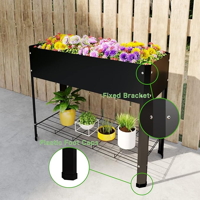 Raised Garden Bed with Detachable Legs Elevated Metal Planter Box for Growing Fresh Herbs Vegetables Flowers Succulents&Other Plants for Outdoor Backyard Patio Deck Balcony Black L