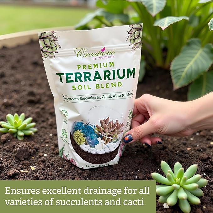 Creations by Nathalie Terrarium Soil Blend - Well Draining Potting Soil for Live Succulents, Cactus, Aloe - Terrarium Supplies, Natural Pine Bark, Peat, Coarse Sand - Indoor Planting Mix Bag