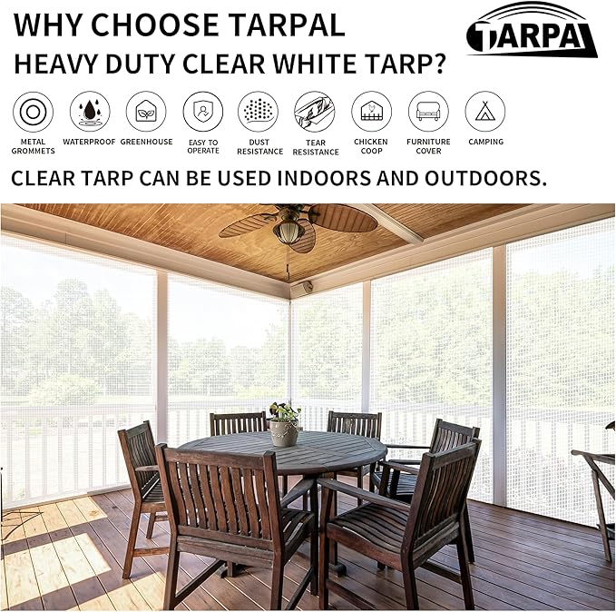 TARPAL 12'x16' Clear White Tarp Heavy Duty Waterproof 12mil with Grommets or Zip Ties for Large Greenhouses for Outdoors Garden,Farm,Chicken Coops