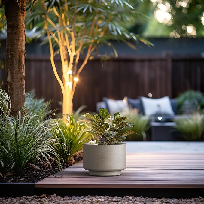 Kante 12.6 Inch Dia Concrete Planter, Round Pedestal Design Garden Pot for Indoor Outdoor Plants, Modern Flower Pot with Drainage Hole and Rubber Plug, Weathered Concrete