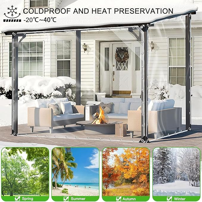 Clear Tarp 10 X 12.2 FT, Clear Tarps Heavy Duty Waterproof Clear PVC Sheet Tarpaulin Clear Tarps with Grommets, 0.35mm Waterproof Plastic Tarpaulin Vinyl Patio Enclosure