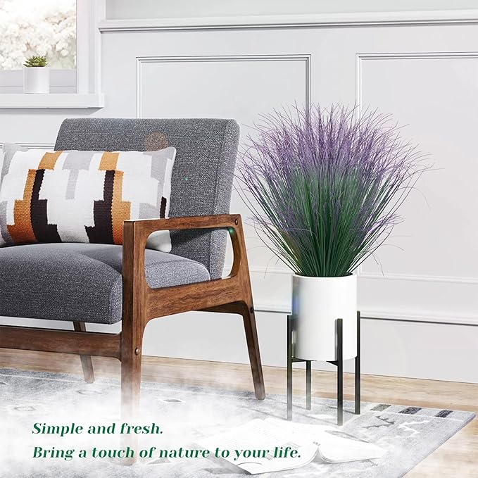 LUZOGA 12Pcs Artificial Grass Plants, Faux Shrubs Wheat Grass, Artificial Tall Grass Fake Plants for Outdoor Decor,Artificial Greenery Stems Weed for Room Indoor Home Decor（Green Purple Tail）
