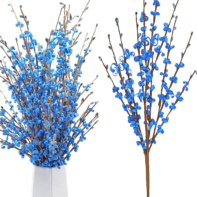 10 Pcs 29.5" Long Jasmine Artificial Flowers Fake Flowers Dry Branches Stem for Home Office DIY Floral Art Plant Wedding Table Centerpieces Party Vase Decoration (Macaron Blue)