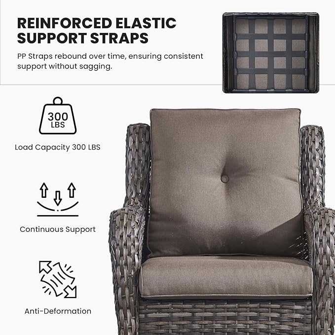 Belord Patio Wicker Sofa Set 6 Pieces Patio Furniture Set Outdoor Couch, 2 Patio Wicker Chairs with 1 Sofa, Coffee Table and Ottomans, Patio Conversation Set for Porch Garden Deck Balcony Poolside