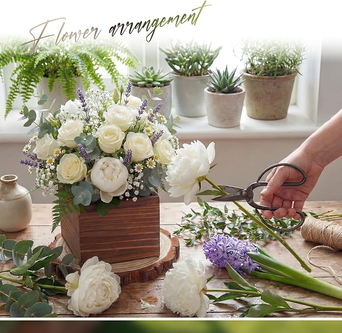 Leinuosen 16 Pcs Wedding Centerpieces Decor Set 8 x 4-inch Rustic Wood Cube Planter Box with 8 x Natural Wood Slices Tabletop Floral Arrangements for Baby Shower Home Garden Decorations