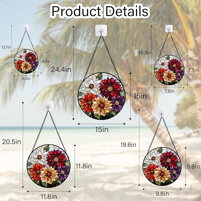 AMDERVEN Stained Glass Window Hanging, Colorful Flowers Sun Catcher for Window Door Home Decor Plant Suncatcher Christmas Mother's Day Birthday Gifts for Women Men Mom and Nana 7.8 in