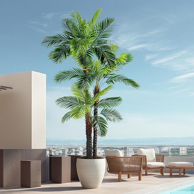Erimda 9.1FT Artificial Phoenix Palm Tree Artificial Plants Indoor Outdoor Large Faux Coconut Silk Palm Tree Tropical Fake Tree Faux Sago Palm Plant for Modern Farmhouse Yard Outside Patio Poolside