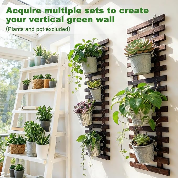 2 Pcs Wall Planters - 11.4"W x 35.43"H Wooden Wall Planters for Indoor Outdoor Plants,Hanging Wood Wall Trellis,Wall Mounted Plant Holder for Orchids,Succulent,Air Plants,Hanging Pots Display