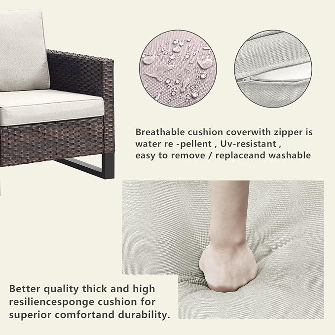 Rilyson Wicker Outdoor Patio Furniture Set - 5 Piece Patio Conversation Set with 2 Wicker Armrest Chairs,2 Rattan Ottoman and 1 Couch for Outside Porch Deck Backyard Garden(Brown/Beige)