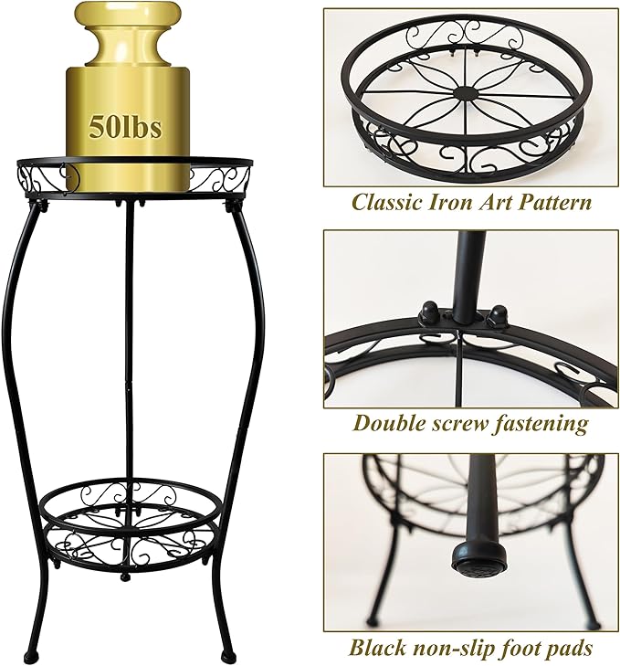 NOAMOO Metal Plant Stand 2 Tier Indoor Outdoor, 2 Pack Tall Flower Pot Shelf Rustproof Stable Heavy Duty Corner Stand, 28 inch Multiple Plant Display Rack for Living Room Patio Balcony Garden