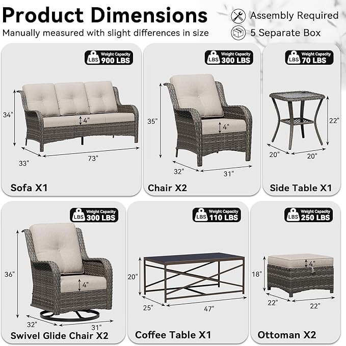 9 Piece Outdoor Wicker Patio Furniture Set, Patio Chairs Set with Thickened Olefin Cushions, High Back and Deep Seating, Hand-Woven PE Rattan, Ottoman for Porch, Deck