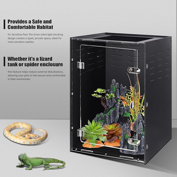 maiyuolg Reptile Tank Enclosure – 16x16x25 Crested Gecko Reptile Terrarium – Acrylic Habitat with Ventilation for Lizards, Snakes & Chameleon