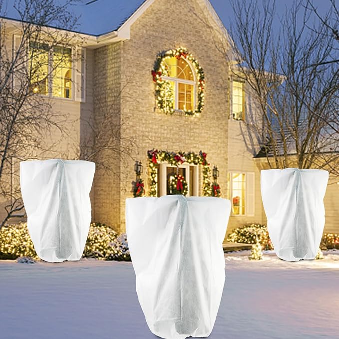 Cthenqeeu 3 Pack H84 x W72 Plant Covers Freeze Protection - Shrub Cover, Winter Tree Cover with Drawstring for Season Extension & Frost Protection, White