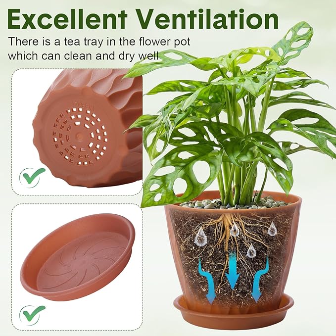 Acellegic 48 Pack 4 Inch Small Pots for Succulents, Waffle Texture Pots with Tray, Plastic Planter with Drainage Holes and Saucers, for Indoor Outdoor Plants Flowers, Seedlings (Multiple Colors)