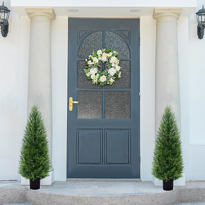 VIVATREES 2Pack 4ft Outdoor Artificial Cedar Topiary Trees, All-Weather Faux Pine for Home Porch Entryway Decor
