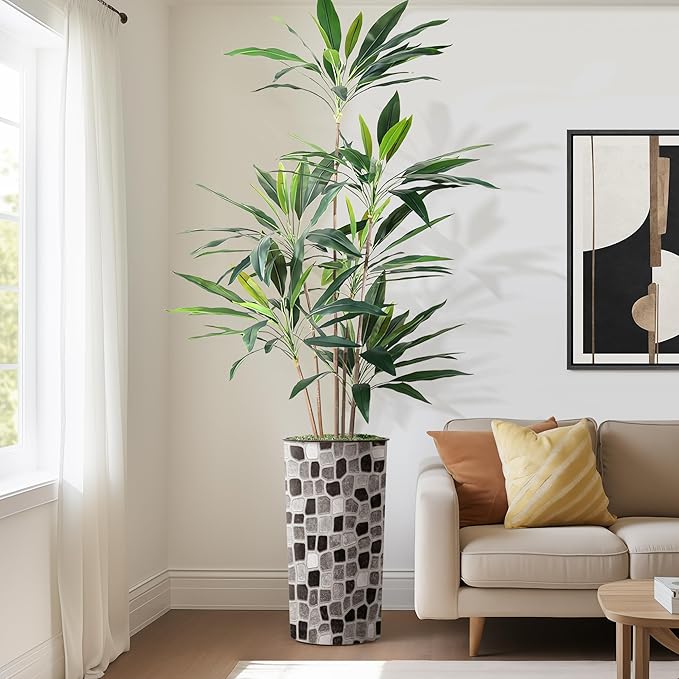 SIGNWIN Artificial Tree in Modern Geometric Pattern Planter, Fake Dracaena Tree Silk Trees for Indoor and Outdoor Home Decoration - 66" Overall Tall (Plant Pot Plus Tree)