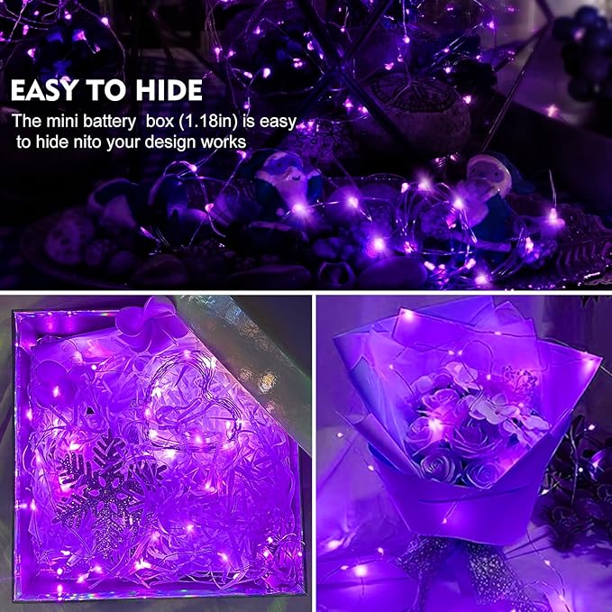 AIKEI 24 Pack LED Fairy Lights Battery Operated, String Lights Waterproof 7 Feet 20 Led Firefly Starry Lights for Wedding Party Bedroom Garden Christmas Decoration Purple
