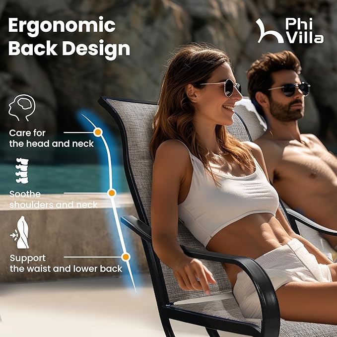 PHI VILLA 7 Piece Patio Dining Set, 6 Swivel Patio Chairs with Padded Textilene Fabric & Rectangular Dining Table (1.6" Umbrella Hole), All Weather Patio Chairs and Table Set for Deck Lawn (Brown)