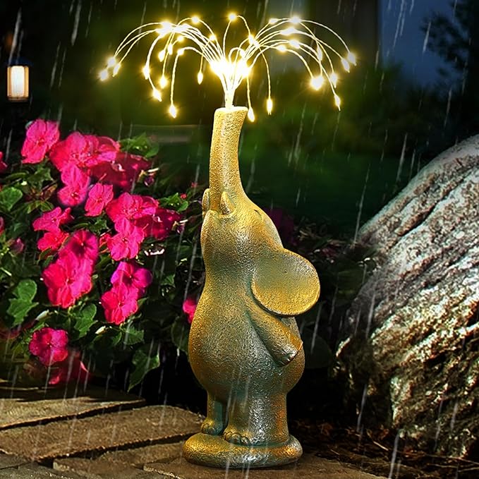Roundot Elephant Statue Outdoor Solar Lights Garden Sculpture, 60 LED Chips Birthday Gift Women,Mothers,and Elders. Ornamental Piece for Balconies, Gardens, patios, courtyards, and lawns