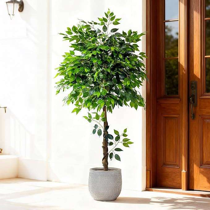 Erimda 5ft Artificial Ficus Tree for Home Decor, Faux Silk Plants Faux Plant Fake Silk Trees with Pot for Indoor House Living Room Office Garden