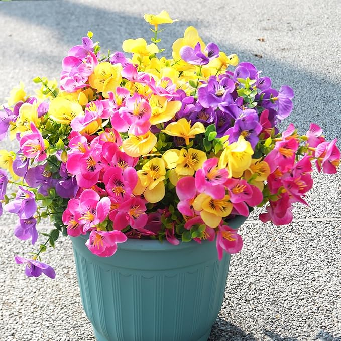 Artificial Flowers for Outdoor, 16 Bundle UV Realistic Fake Faux Plastic Flowers for Outside Indoor Porch Patio Window Box Planter Home Decor
