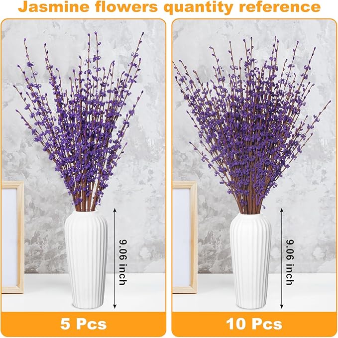 10 Pcs 29.5" Long Jasmine Artificial Flowers Fake Flowers Dry Branches Stem for Home Office DIY Floral Art Plant Wedding Table Centerpieces Party Vase Decoration (Deep Purple)