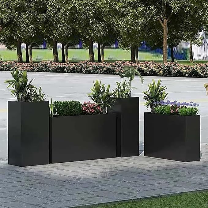 GZLVSOW Black Steel Metallic Heavy Planter 30" x 12" x 24" for Outdoor Plants Metal Long Outdoor Planter Spliced Flower Box with Partitions for Outside,Indoor,Garden (Black, 30 * 12 * 24)