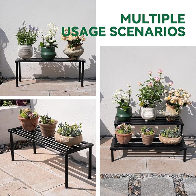 MultirackX Metal Plant Stand, Rust-proof Aluminum Display Rack, Plants Display Stands Decoration Racks for Living Room Garden Balcony Patio (Black, 31.5Inch Tall)