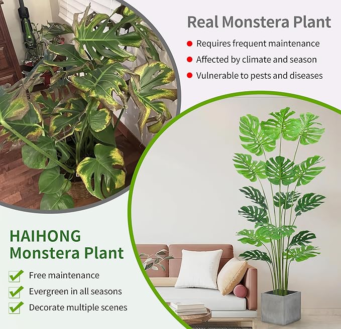 6FT Artificial Tree, Large Fake Monstera Deliciosa Plants with Real Touch Leaves,Faux Tropical Palm Trees for Home Room Decor Indoor Outdoor(1Pack)
