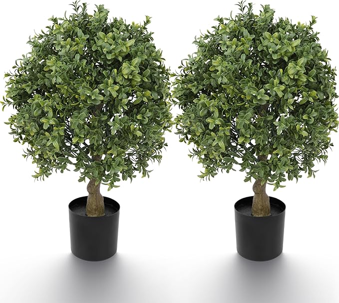 Yuwinron Artificial Boxwood Topiary Ball Tree 22inch Fake Topiary Tree Faux Ball Shaped Potted Plant for Porch Home Garden Decor 2Pack