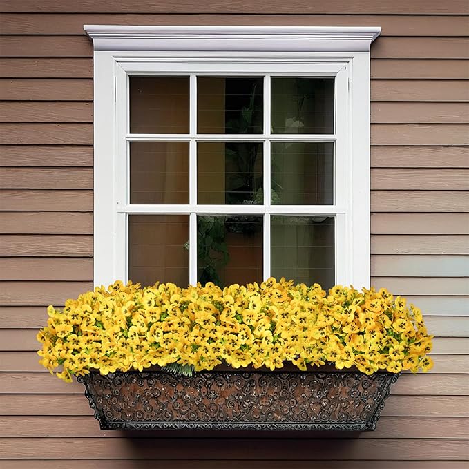 SupBri 12 Bundles Artificial Flowers for Outdoor, UV Resistant Fake Pansy Flowers, Silk Faux Fowers for Outdoor Planters Home Garden Office Patio Front (12,Yellow)