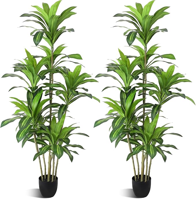 Waoops Artificial Trees 6Ft Dracaena Fragrans Faux Trees with 8 Heads Floor Plants for Living Room Decor Fake Silk Plants for Home Decor Indoor Potted Plants Office Garden Outdoor…