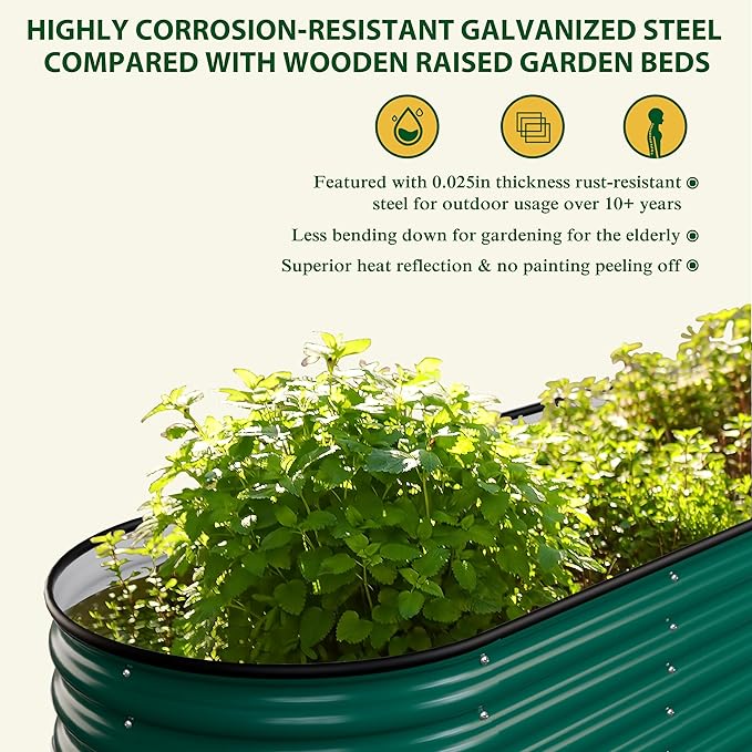 BlueWish 8x2x1.4FT Raised Garden Bed Outdoor, 9 in 1 Metal Raised Bed for Gardening, 17" H Galvanized Raised Garden Bed Planter Box for Plants Vegetables Flowers, Green
