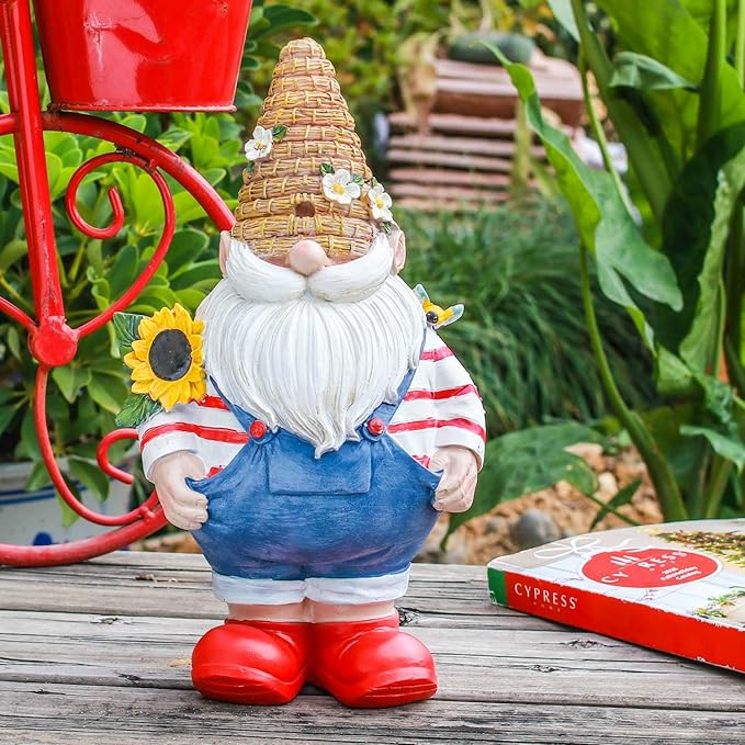 Topadorn Garden Gnome Statue with Sunflower Weather-Resistant Resin Garden Gnome Sculpture for Outdoor Yard Decor,Lawn Ornament and Gift for Garden Lovers