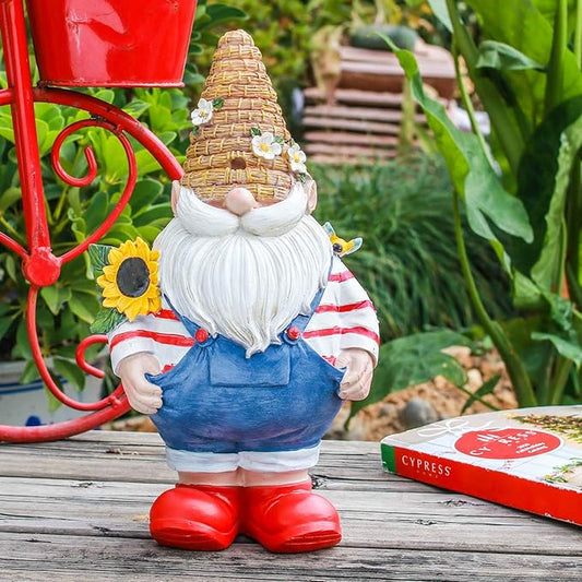Topadorn Garden Gnome Statue with Sunflower Weather-Resistant Resin Garden Gnome Sculpture for Outdoor Yard Decor,Lawn Ornament and Gift for Garden Lovers