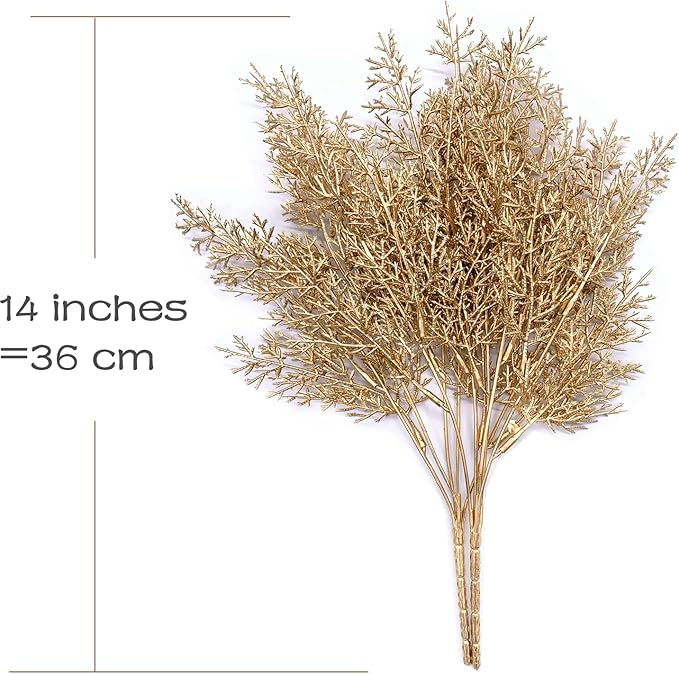 Gold Antlers Grass Artificial Plants Christmas Decoration, Faux Golden Twig Branches Plastic Fake Branch Plant for Xmas Party Home Garden Indoor Outdoor Wedding Table Centerpiece DIY Decor - 3 Pack