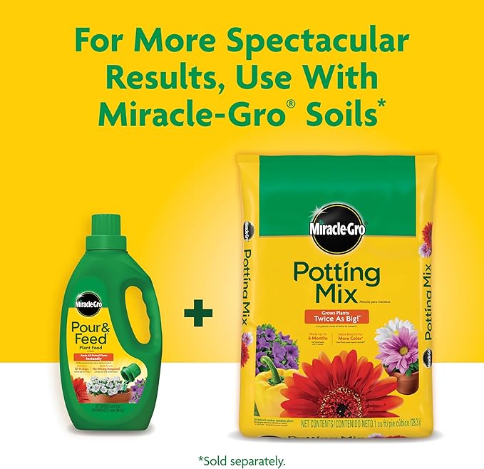 Miracle-Gro Pour & Feed Plant Food, Fertilizer Instantly Feeds Live Plants, For Outdoor & Indoor Plants in Containers, 32 oz.