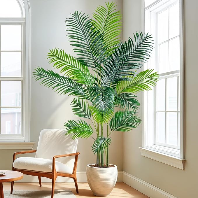 6.6FT Artificial Areca Palm Tree-Lifelike Palm Plant,Faux Tropical Areca Floor Plant Tall Faux Silk Large Artificial Plants for Indoor Home Living Room Corner Decor（No Planter）