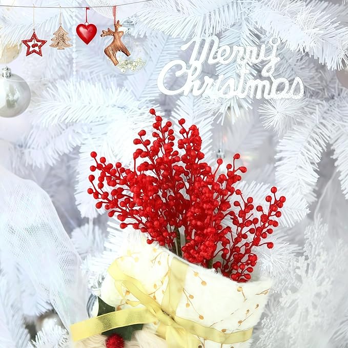 8 Pack Artificial Red Berry Stems Holly for Christmas Tree Decorations for Crafts, Holiday and Home Decor