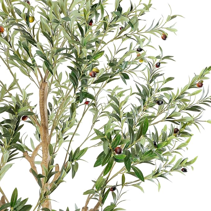 Nafresh Tall Faux Olive Tree，9ft（108in） Realistic Potted Silk Artificial Olive Tree， Fake Olive Trees Indoor with Green Leaves and Big Fruits for Home Office Living Room Stairs Patio Decor.