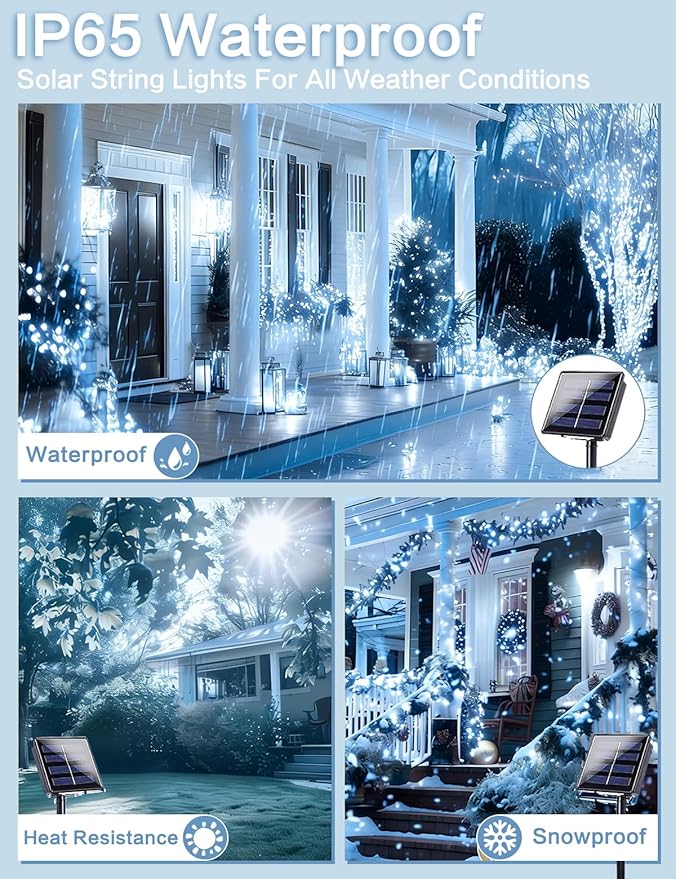Solar String Lights Outdoor, 2-Pack Each 72FT 200 LED Solar Christmas Twinkle Lights Outside Waterproof Copper Wire with 8 Modes Solar Fairy Lights for Garden Tree Birthday Christmas Decor(Cool White)
