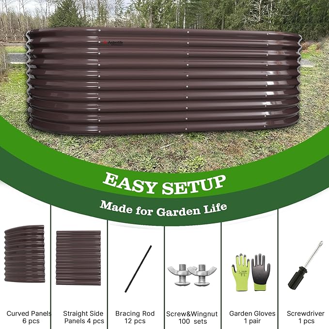 A ANLEOLIFE 30" Extra Tall Galvanized Raised Garden Beds Outdoor, 6x3x2.5ft Oval Metal Planter Boxes for Planting Vegetables, Flowers, Fruits, Eco-Safe & Easy Setup, CaféBronze