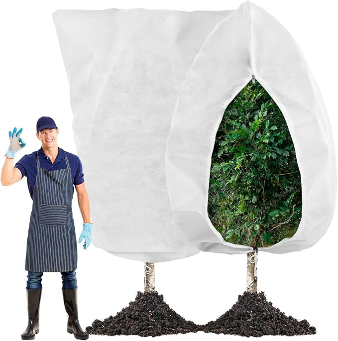 Vincreem 1 Pcs 10 x 10 ft Plant Covers Freeze Protection Extra Large Frost Cloth Plant Covers with Zipper Drawstring Winter Cold Weather Frost Blankets for Outdoor Palm Fruit Tree and Shrubs (White)