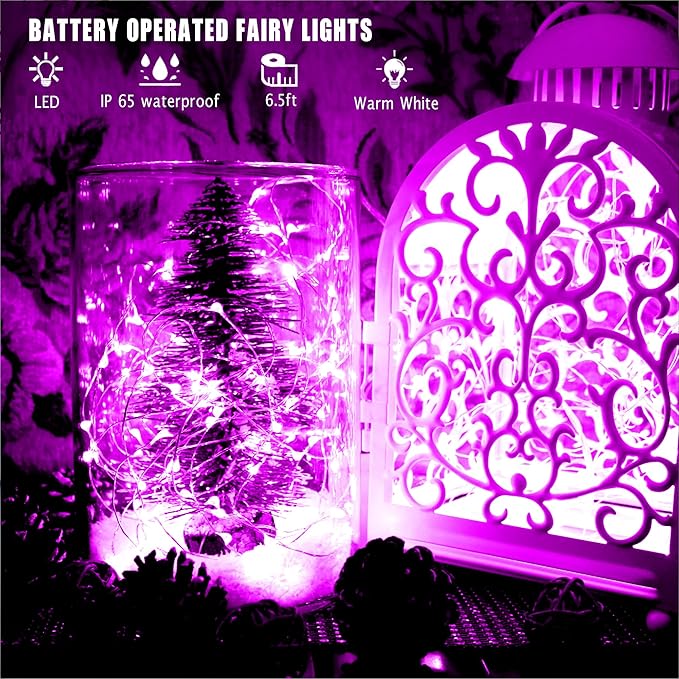 OakHaomie 6 Pack Fairy Lights Battery Operated No Remote LED Starry String Lights 30 Micro Starry LEDs on 10ft Copper Wire Light for DIY Wedding Centerpiece Table Decorations (Pink)