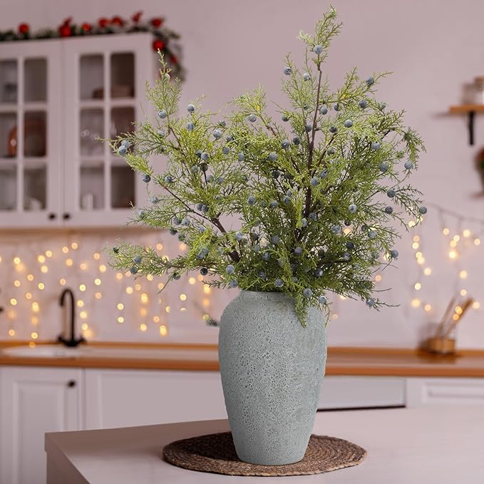 Giegxin 3 Pcs 30 Inch Artificial Juniper Cedar Sprays and Berries Branch Faux Cedar Stems Weather Resistant Christmas Greenery for Holiday Winter Ornament Crafts Wreath Garland