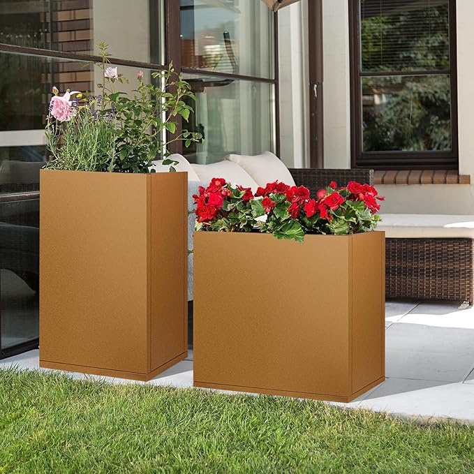 Meyoppm Corten Steel Planter Box 36"x12"x28", Rustic Metal Planter with Partitions & Drainage Holes, Frost Rust Resistant Heavy Duty Planter for Patio Garden Indoor Outdoor Commercial Decor