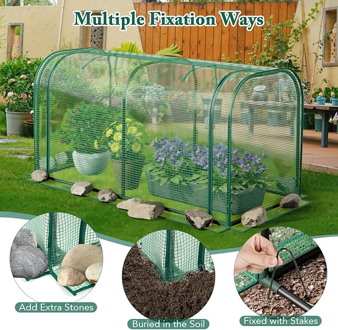 Toolsempire Raised Garden Bed with Greenhouse, Waterproof Sun-Protective Green House with Roll-Up Door & Electroplated Metal Frame, Fir Wood Elevated Planter Box with Drainage Holes(Green+Gray)
