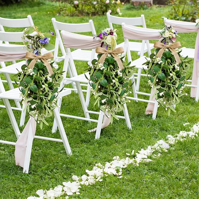 2 PCS 24'' Eucalyptus Wreaths for Front Door Artificial Greenery Teardrop Swags Spring Summer Green Swag Farmhouse Hanging Swags with Berry Ribbon for Wedding Home Outdoor Wall Cabinet Party Decor