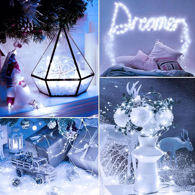 Minetom 12 Pack Fairy Lights Battery Operated String Lights - 7ft 20 LED Waterproof Silver Wire Firefly Lights Waterproof for DIY Crafts Wedding Décor Table Mason Jars Party, White