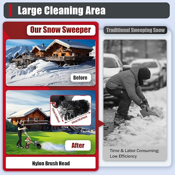 52cc Gas Powered Walk Behind Snow Sweeper, 2.5HP 2-Stroke Folding Snow Blower with 20-Inch Brush, Driveway Turf Snow Broom for Driveway, Sidewalk, Patio Light Snow Removal & Yard Cleanup